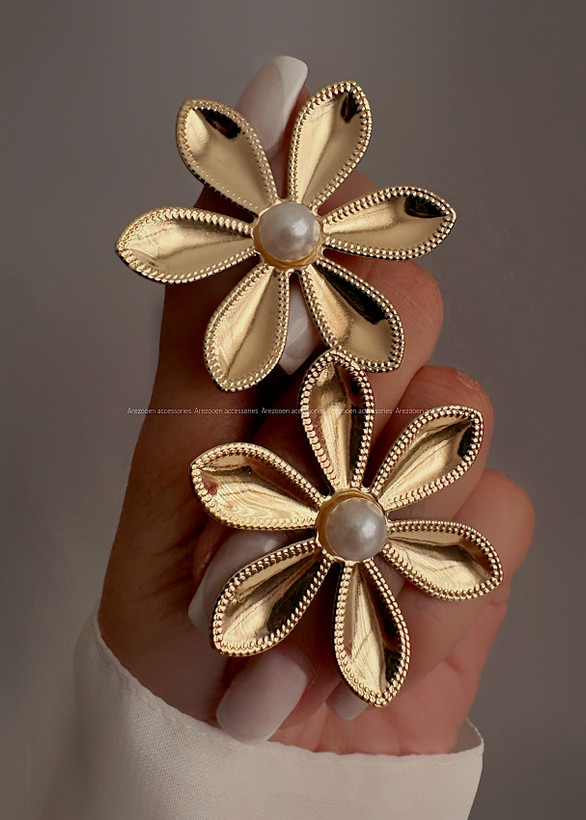 گوشواره گل تک مروارید طلایی