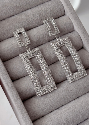 گوشواره مجلسی سیلور مستطیلی نگیندار